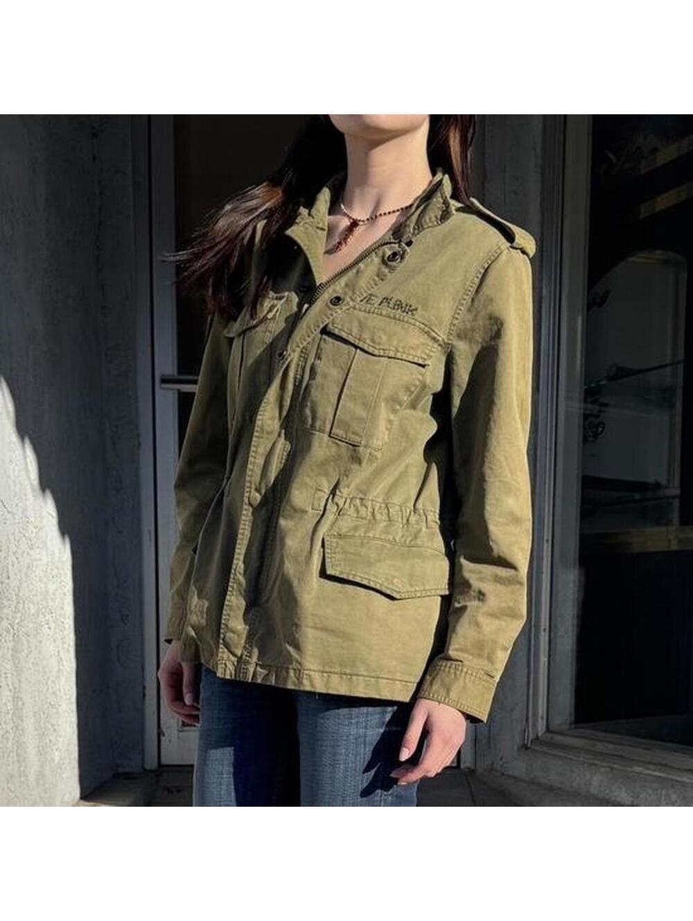 Zadig & Voltaire Olive Military Jacket Utility Field Coat Cotton Size L - Picture 6 of 8